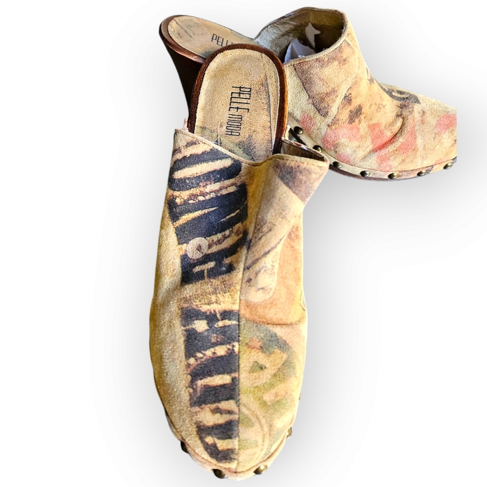 Pelle Moda Floral Print Leather Clogs in Pastel Pink and Tan - Picture 12 of 12